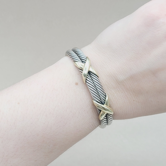 David Yurman 10mm Double Cable Double Gold X Bracelet - Picture 12 of 13
